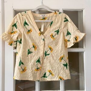 Madewell yellow floral eyelet top